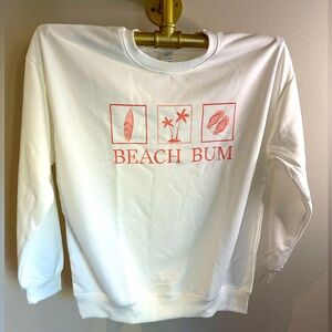 NWOT women’s L sweatshirt crewneck white and pink beachwear